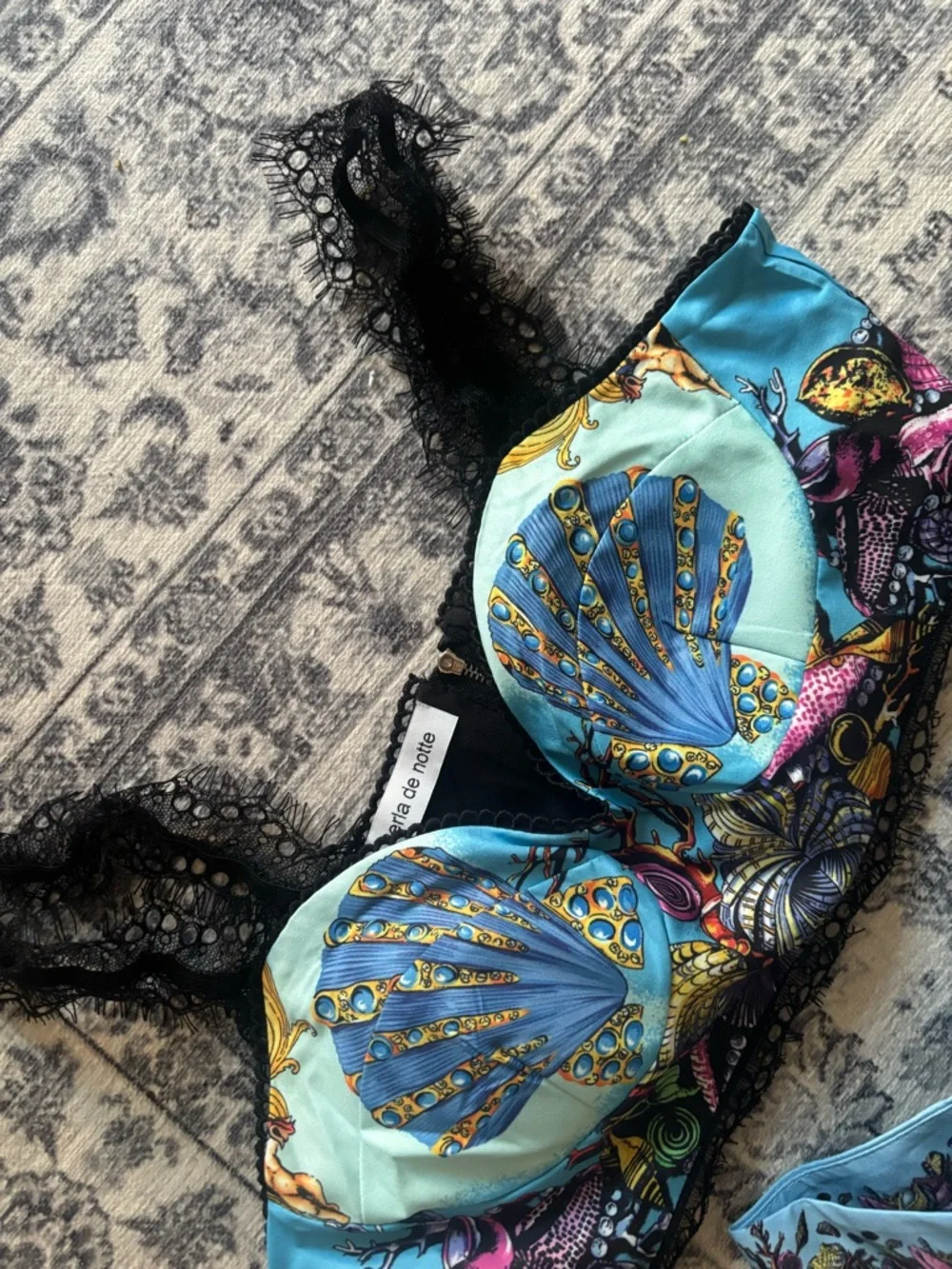 Pleated Seashell Print Midi Skirt - Aqua, Pink & Blue - Picture 3 of 5